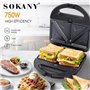 SOKANY Appareil multifonction 6 en 1 750 W (sandwich, gaufrier, gril d