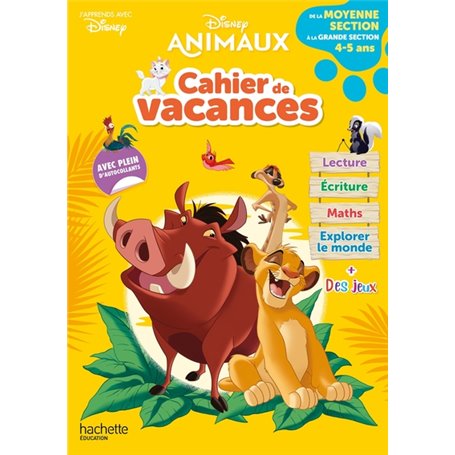 Disney animaux - De la Moyenne à la Grande Section - Cahier de vacances 2023