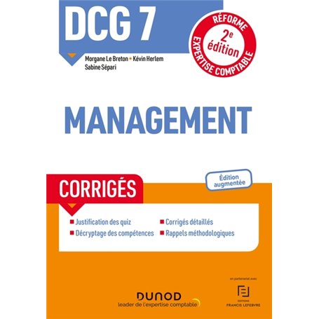 DCG 7 Management - Corrigés - 2e éd.