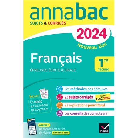 Annales du bac Annabac 2024 Français 1re technologique (bac de français écrit & oral)