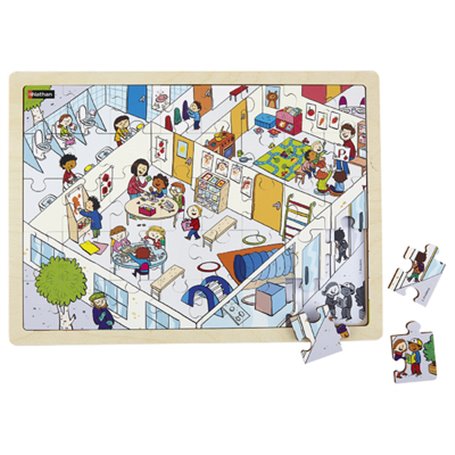 Puzzle bois juxtaposable - L'école