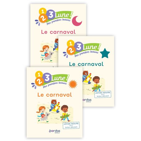 1, 2, 3, Lune! - premières lectures - Le Carnaval (pack 1 album soleil+1 album étoile+1 album lune)