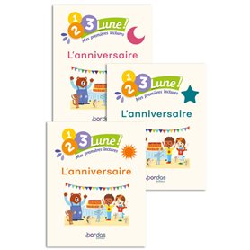 1, 2, 3, Lune!-premières lectures- L'Anniversaire(pack 1 album soleil+1 album étoile+1 album lune)