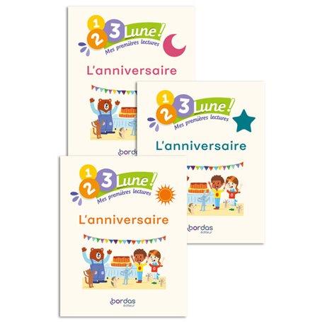 1, 2, 3, Lune!-premières lectures- L'Anniversaire(pack 1 album soleil+1 album étoile+1 album lune)