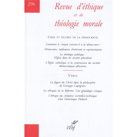 Revue d'éthique et de théologie morale numéro 296