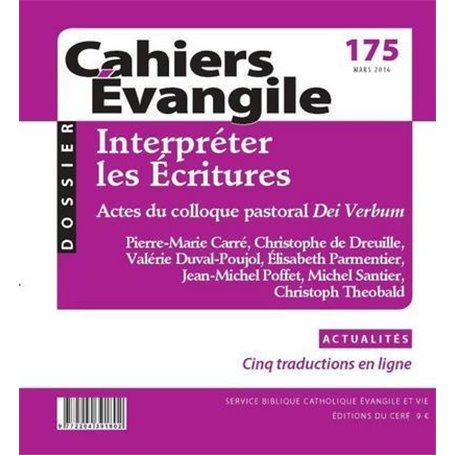 Cahiers Evangile - numéro 175 Interpréter les écritures