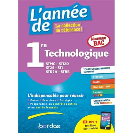 L'année de 1re Technologique STMG-STI2D-ST2S-STL-STD2A-STHR