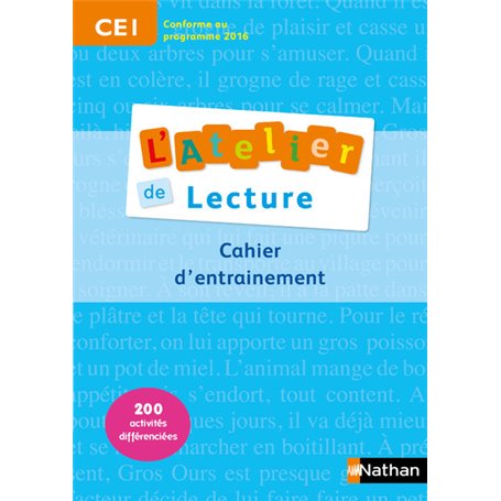 L'Atelier de lecture - Cahier d'entrainement - CE1