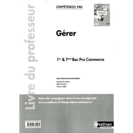 Gérer - 1re/ Term Bac ProCompétences Pro Livre du professeur