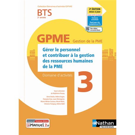 Domaine d'activité 3 - BTS 2ème année GPME (DOM ACT GPME) Livre + licence élève - 2022