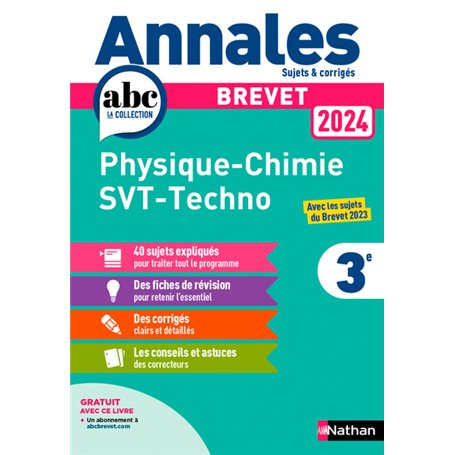 Annales Brevet Physique Chimie - SVT - Techno 2024 - Corrigé