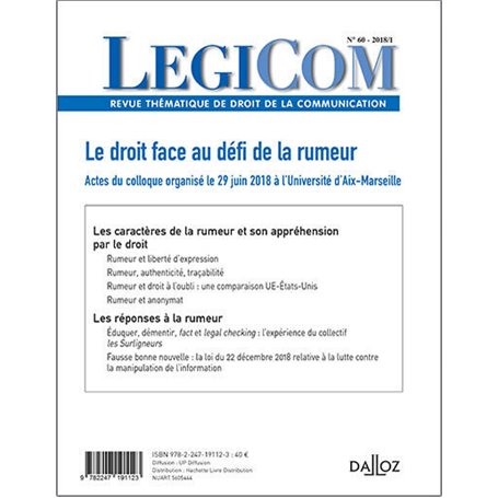 Legicom - N° 60 2018/1 - Le droit face au défi de la rumeur