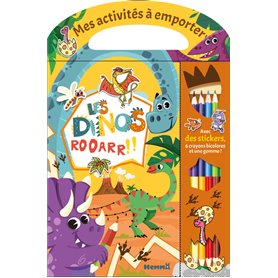 Mes activités à emporter - Les dinos - Avec des stickers, 6 crayons bicolores et une gomme !