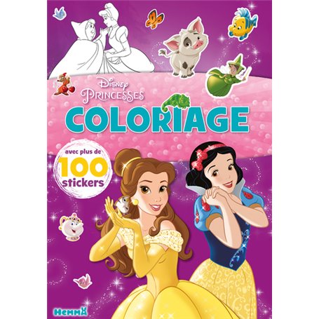 Disney Princesses - Coloriage avec plus de 100 stickers (Belle et Blanche-Neige)
