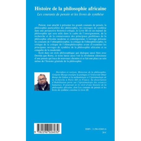 HISTOIRE DE LA PHILOSOPHIE (LIVRE III) AFRICAINE LES COURANT