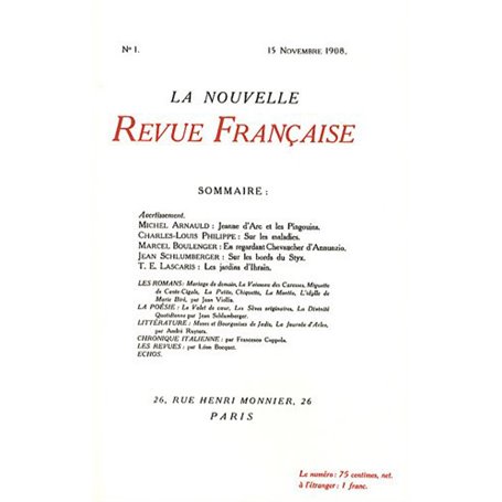 Fac-similés des deux numéros 1 de "La Nouvelle Revue Française"