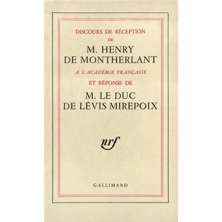 Discours de réception à l'Académie française et réponse du duc de Lévis Mirepoix