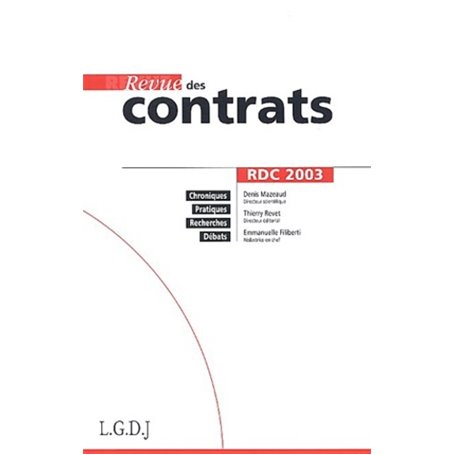 REVUE DES CONTRATS N 1 - 2003