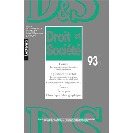 REVUE DROIT ET SOCIETE N 93 - 2016