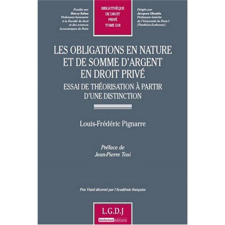 les obligations en nature et de somme d'argent en droit privé