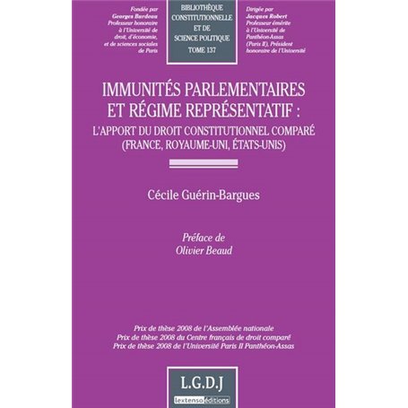 immunités parlementaires et régime représentatif : l'apport du droit constitutio