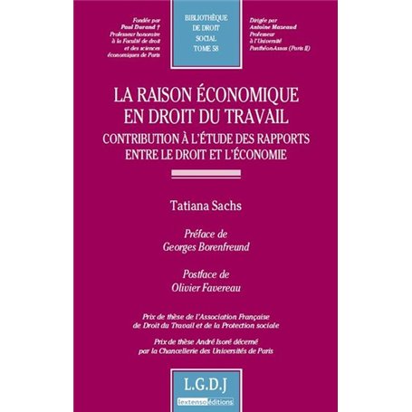 la raison économique en droit du travail - contribution à l'étude des rapports e