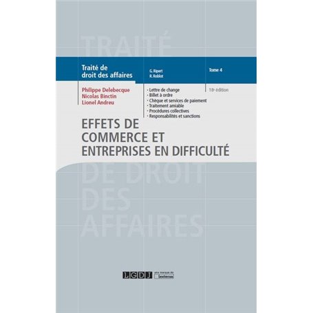 EFFETS DE COMMERCE ET ENTREPRISES EN DIFFICULTE TOME 4 18EME EDITION