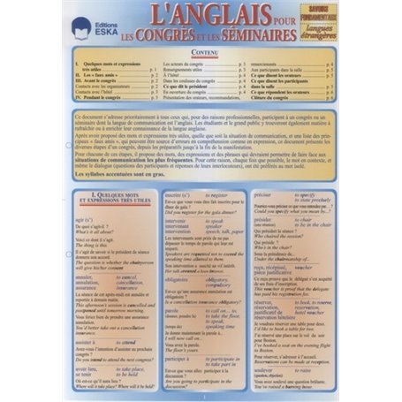 L'ANGLAIS POUR LES CONGRES ET SEMINAIRES-FICHE SF LANGUES ETRANGERE