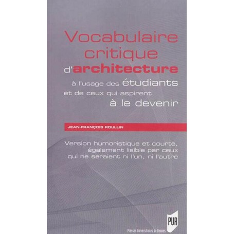 VOCABULAIRE CRITIQUE D ARCHITECTURE