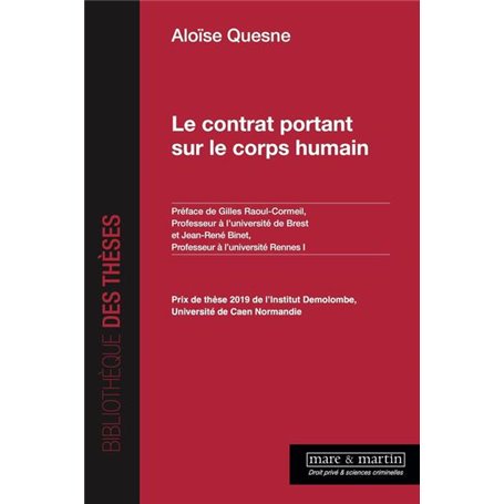 Le contrat portant sur le corps humain