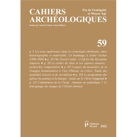 Cahiers archéologiques, fin de l'Antiquité et du Moyen Âge, n° 59