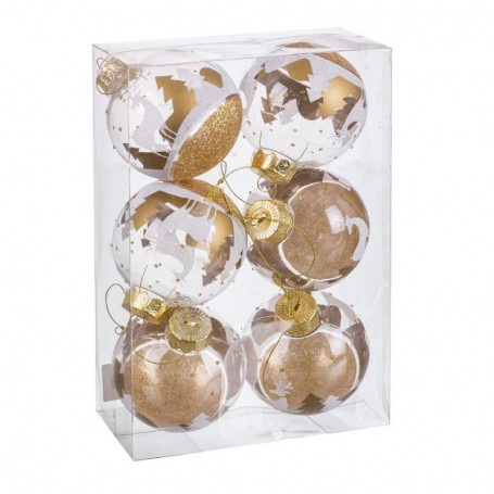 Boules de Noël Doré Plastique 8 cm (6 Unités)