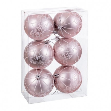 Boules de Noël Rose Plastique 8 cm (6 Unités)