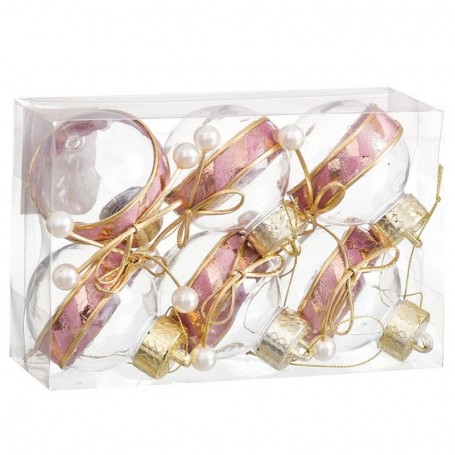 Boules de Noël Rose Transparent Doré Plastique Tissu Lien 6 x 6 x 6 cm