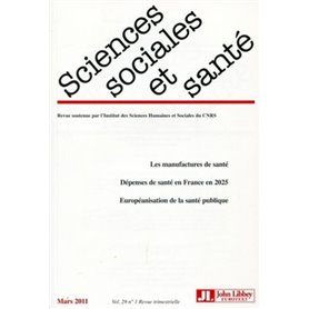 Revue Sciences Sociales et Santé - Volume 29 n°1 - Mars 2011