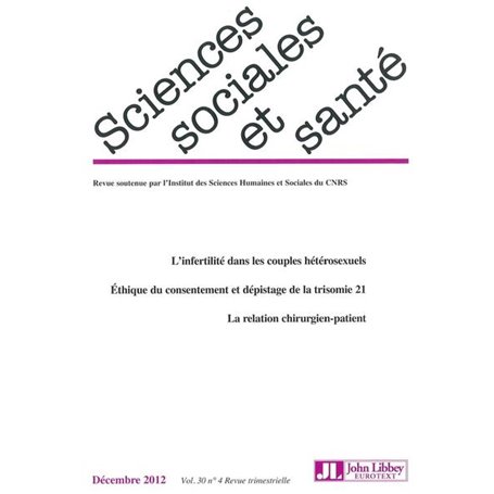 Revue sciences sociales et santé - Vol 30 - N°4 de décembre 2012