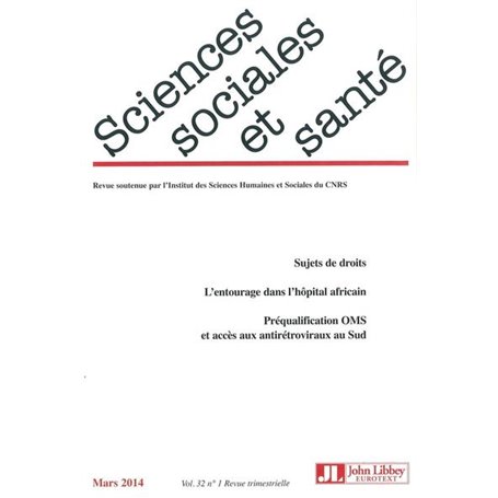 Revue sciences sociales et santé - Vol 32 - N°1/ mars 2014