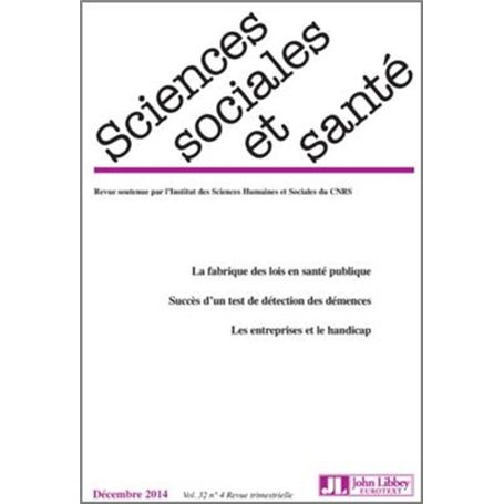 Revue Sciences sociales et santé - Vol 32 - N°4/2014