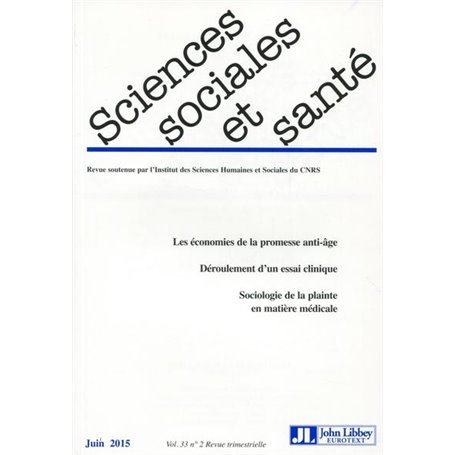 Revue sciences sociales et santé - Volume 33 - n°2 - Juin 2015