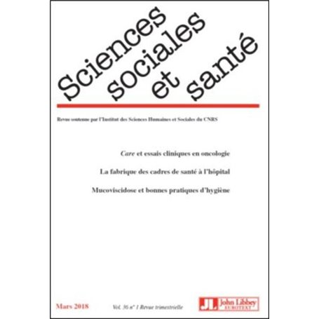 Revue Sciences Sociales et Santé. Vol 36 - N°1 - Mars 2018