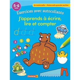 Exercices avec autocollants - J'apprends à écrire, lire et compter (5-6 a.)