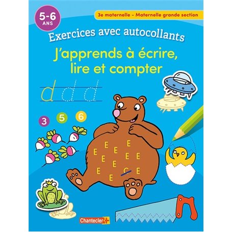 Exercices avec autocollants - J'apprends à écrire, lire et compter (5-6 a.)