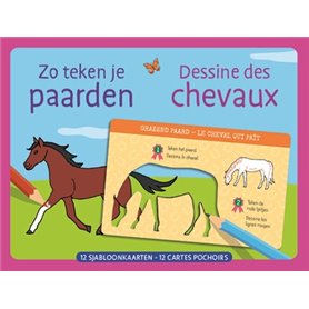 Dessine des chevaux - 12 cartes pochoirs