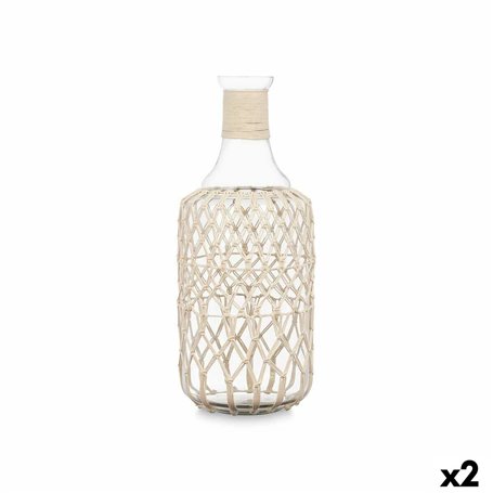 Bouteille Décorative Blanc Transparent verre Corde 19 x 48 cm (2 Unité