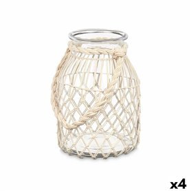 Bougeoir Boîte Blanc Transparent verre Corde 20 x 30 cm (4 Unités)