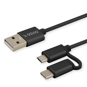 Câble USB vers Micro USB et USB C Savio CL-128 Noir 1 m