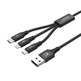 Câble USB vers Micro USB, USB-C et Lightning Unitek C14049BK Noir 1,2 