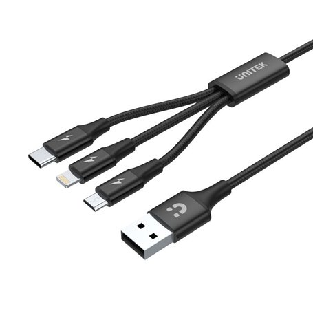 Câble USB vers Micro USB, USB-C et Lightning Unitek C14049BK Noir 1,2 