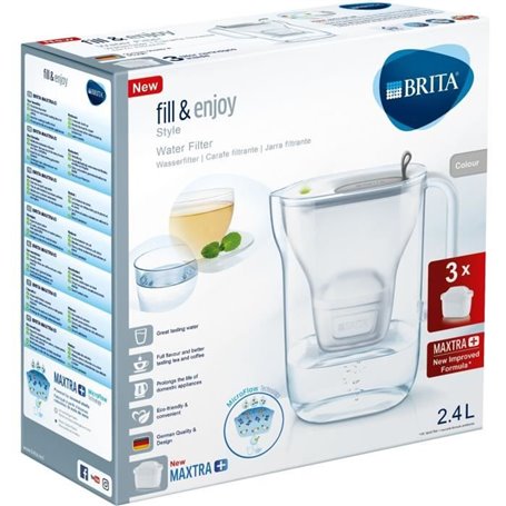 Carafe filtrante BRITA - Style grise - 3 cartouches MAXTRA+ incluses