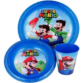 Set repas Mario Bross gobelet assiette verre réutilisable bleu